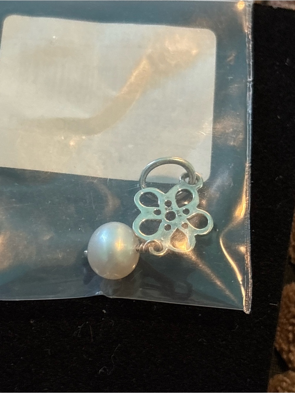 Pandora retired Silver Flower Charm with White Pearl